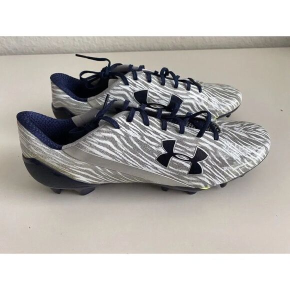 UNDER ARMOUR UA SPOTLIGHT Low Football Cleats Blue Sliver Tiger Stripes Sz 13.5 - Picture 5 of 8
